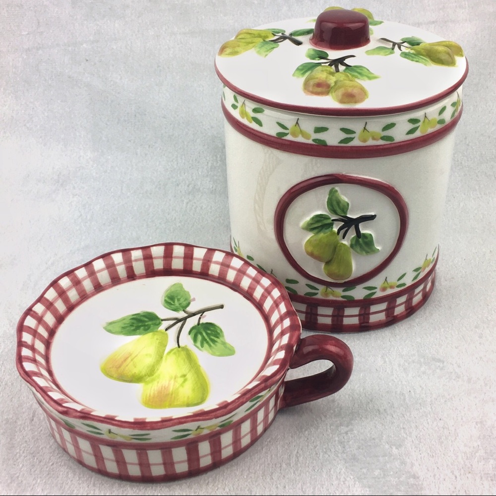 Gingham Pear Candle Pillar Tray & Container